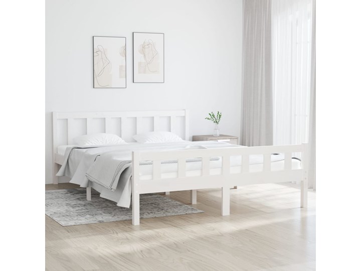 vidaXL Rama łóżka, biała, lite drewno, 140 x 200 cm Styl Rustykalny Łóżko drewniane Styl Tradycyjny
