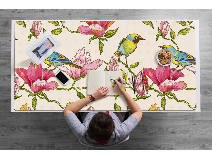 Podkładka na całe biurko Kwiaty i Ptaki 90x45 cm Podkładka na biurko Kategoria Akcesoria na biurko
