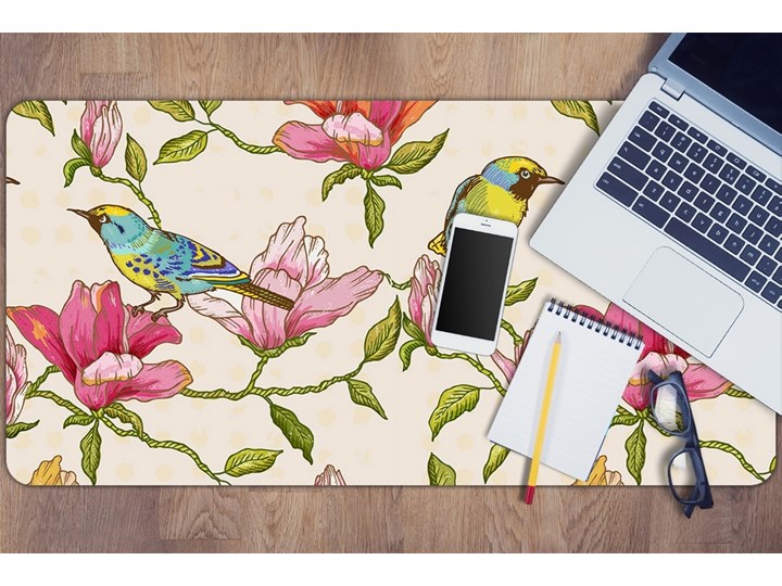 Podkładka na całe biurko Kwiaty i Ptaki 90x45 cm Podkładka na biurko Kategoria Akcesoria na biurko