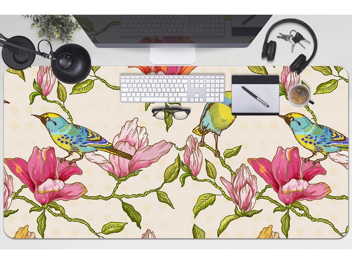 Podkładka na całe biurko Kwiaty i Ptaki 90x45 cm Podkładka na biurko Kategoria Akcesoria na biurko