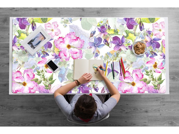Mata ochronna na biurko Fioletowe kwiaty 90x45 cm Podkładka na biurko Podstawka pod laptop Kategoria Akcesoria na biurko