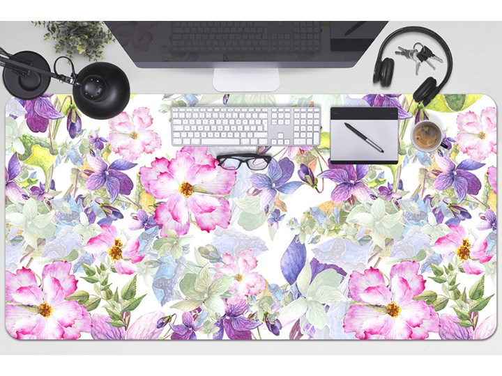 Mata ochronna na biurko Fioletowe kwiaty 90x45 cm Podstawka pod laptop Podkładka na biurko Kategoria Akcesoria na biurko