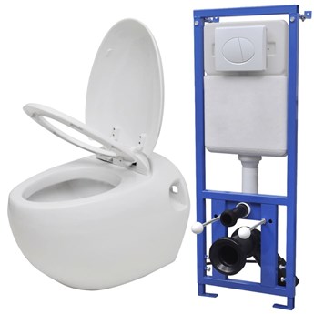 vidaXL Podwieszana toaleta owalna, ze zbiornikiem, biała