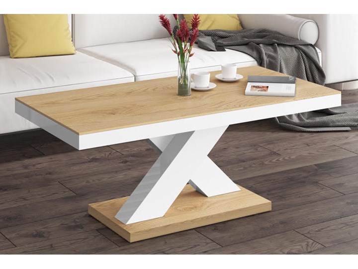 Nierozkładana ława do salonu Xenon Mini dąb/biały Stolik Długość 120 cm Płyta MDF Zestaw stolików Długość 66 cm Szerokość 60 cm Szerokość 36 cm Funkcje Z półkami Szkło Wysokość 49 cm Drewno Funkcje Z szufladami