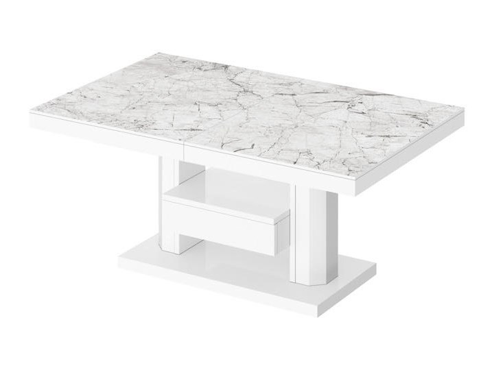 Nowoczesny ławostół z półką i szufladą Quadro Max marmur/biały Wysokość 75 cm Szkło Zestaw stolików Płyta MDF Stolik Ława Funkcje Z półkami