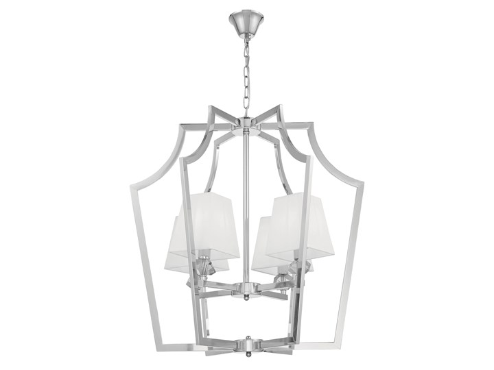 NOWOCZESNA LAMPA WISZĄCA CHROMOWANA Z BIAŁYMI ABAŻURAMI MONTERO Lampa z abażurem Lampa z kryształkami Lampa z kloszem Styl Nowoczesny Szkło Metal Tkanina Kryształ Styl Tradycyjny