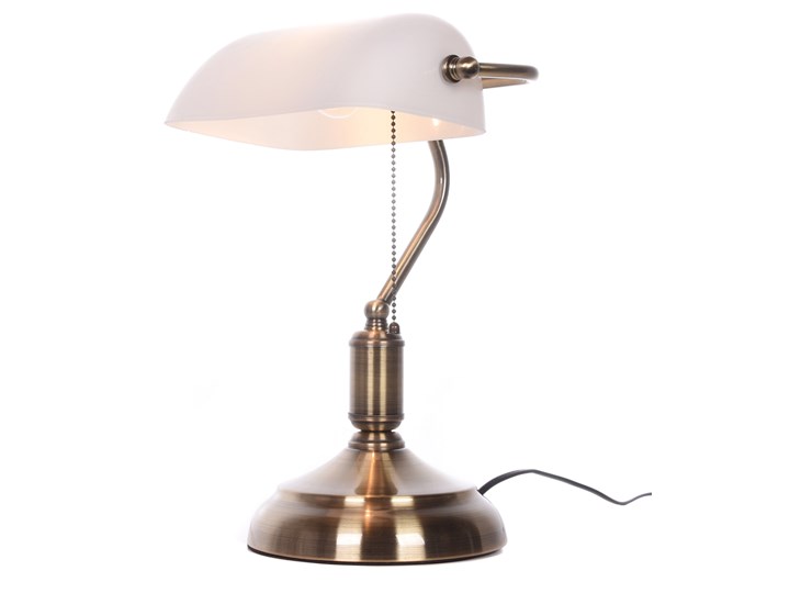 KLASYCZNA LAMPA BANKIERSKA BIURKOWA BIAŁA BANKER CLASSIC Szkło Lampa gabinetowa Lampa z kloszem Funkcje Brak dodatkowych funkcji Metal Mosiądz Wysokość 38 cm Styl Tradycyjny