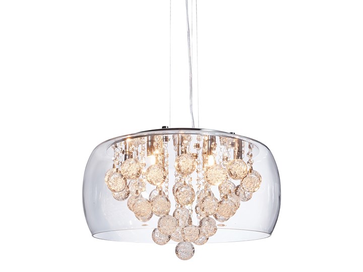 NOWOCZESNA LAMPA WISZĄCA FABINA D50 Metal Kryształ Ilość źródeł światła 9 źródeł Szkło Chrom Lampa z kloszem Pomieszczenie Sypialnia