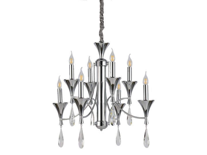 KLASYCZNA LAMPA WISZĄCA CHROMOWANA LIBERO W8 Lampa z kloszem Lampa z kryształkami Żyrandol Lampa z abażurem Szkło Kryształ Metal Kolor Szary Styl Tradycyjny