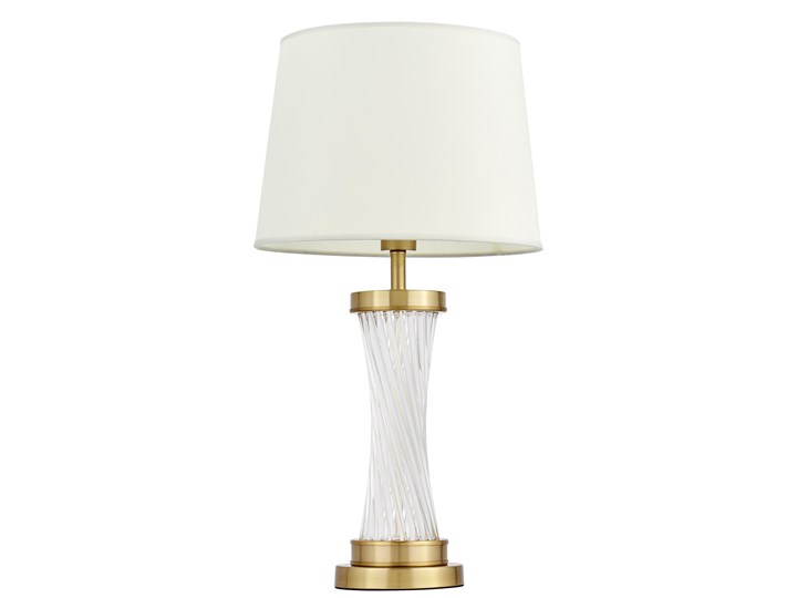 LAMPA NOCNA GLAMOUR BIAŁO-MOSIĘŻNA VILLANOVA Mosiądz Szkło Wysokość 68 cm Tkanina Metal Lampa z abażurem Kolor Biały Kategoria Lampy stołowe