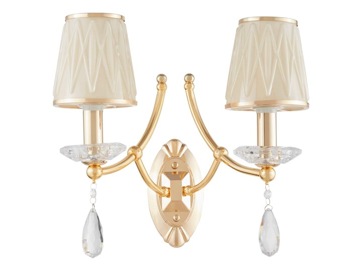LAMPA ŚCIENNA KINKIET KRYSZTAŁOWY ZŁOTY DOMINNI W2 Metal Kategoria Lampy ścienne Kinkiet z abażurem Kinkiet dekoracyjny Tworzywo sztuczne Kinkiet z kloszem Kolor Biały