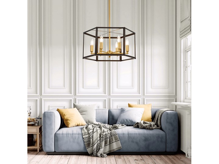 LAMPA WISZĄCA LOFT CZARNO-MOSIĘŻNA LORTON W6 LUMINA DECO Mosiądz Metal Kolor Czarny Ilość źródeł światła 6 źródeł