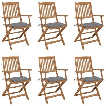 vidaXL Składane krzesła ogrodowe 6 szt., z poduszkami, drewno akacjowe