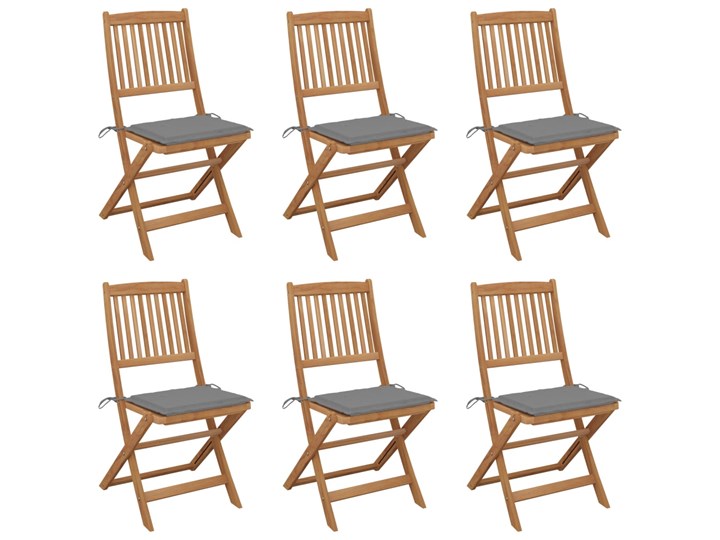 vidaXL Składane krzesła ogrodowe 6 szt., z poduszkami, drewno akacjowe Tworzywo sztuczne Krzesło składane Kolor Brązowy