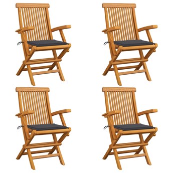vidaXL Krzesła ogrodowe, antracytowe poduszki, 4 szt., drewno tekowe