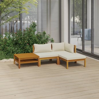 vidaXL 4-cz. zestaw wypoczynkowy do ogrodu, kremowe poduszki, akacja