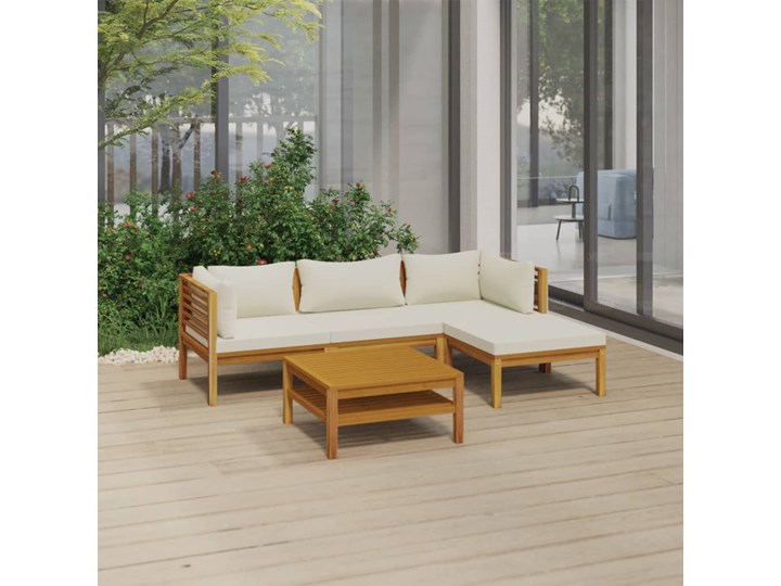 vidaXL 5-cz. zestaw wypoczynkowy do ogrodu, kremowe poduszki, akacja