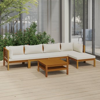 vidaXL 6-cz. zestaw wypoczynkowy do ogrodu, kremowe poduszki, akacja