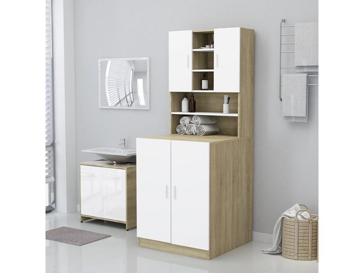 vidaXL Szafka na pralkę, biel i dąb sonoma, 71x71,5x91,5 cm Kolor Biały Płyta MDF Stojące Pionowe Drewno Płyta stolarska Szafka nad pralkę Styl Nowoczesny