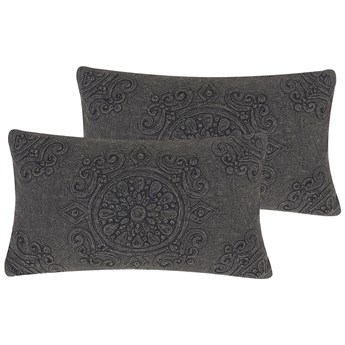 Beliani 2 poduszki dekoracyjne szare bawełniane żakardowe 30 x 50 cm boho vintage z wypełnieniem ozdobna akcesoria salon sypialnia