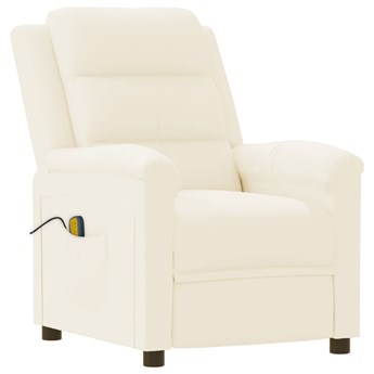 vidaXL Rozkładany fotel masujący, kremowy, sztuczna skóra