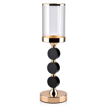 KWARC świecznik szklany na metalowej podstawie złoty w stylu glamour, wys. 41 cm