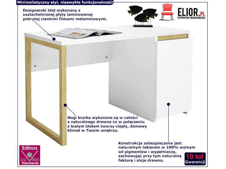 Skandynawskie biurko z szafką Inelo X4 Pomieszczenie Biuro Płyta meblowa Biurko tradycyjne Głębokość 50 cm Drewno Szerokość 100 cm Kategoria Biurka