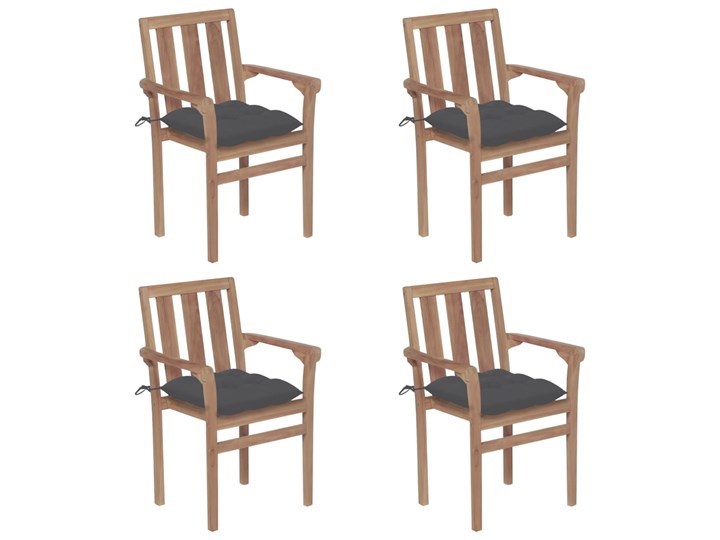 vidaXL Sztaplowane krzesła ogrodowe z poduszkami, 4 szt., tekowe Tworzywo sztuczne Krzesło z podłokietnikami Drewno Kolor Szary