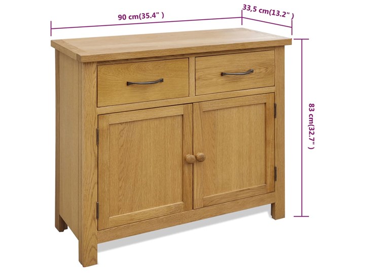 vidaXL Szafka, 90 x 33,5 x 83 cm, lite drewno dębowe Głębokość 34 cm Stojące Pomieszczenie Przedpokój Szerokość 90 cm Płyta MDF Płyta laminowana Styl Rustykalny