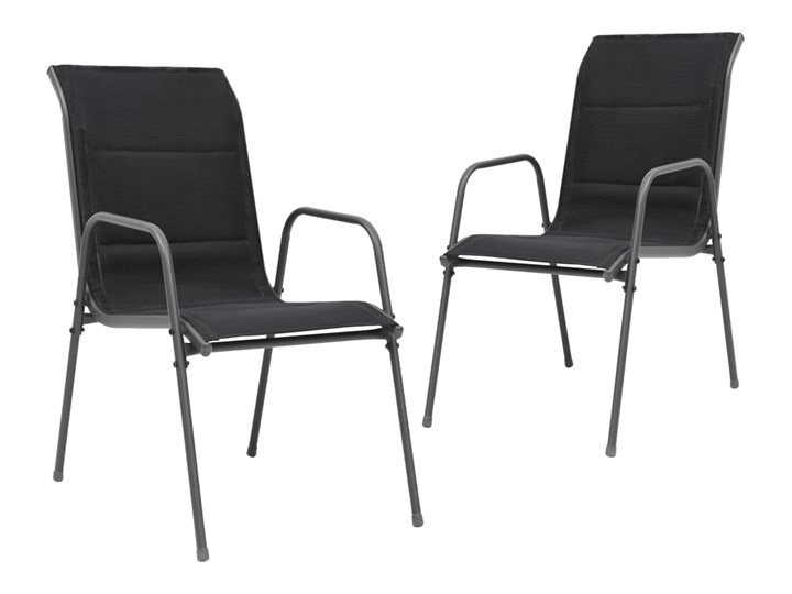 vidaXL Krzesła ogrodowe, sztaplowane, 2 szt., stal i Textilene, czarne Krzesło składane Styl Nowoczesny Metal Tworzywo sztuczne Kolor Czarny