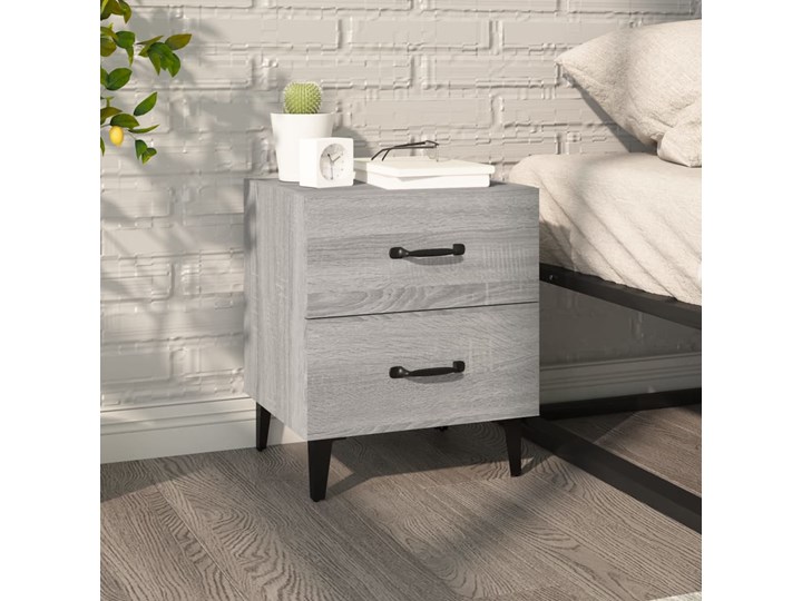 vidaXL Szafka nocna, szary dąb sonoma, 40x35x47,5 cm Głębokość 35 cm Szerokość 40 cm Wysokość 48 cm Nocne Na zdjęcia Metal Drewno Styl Industrialny