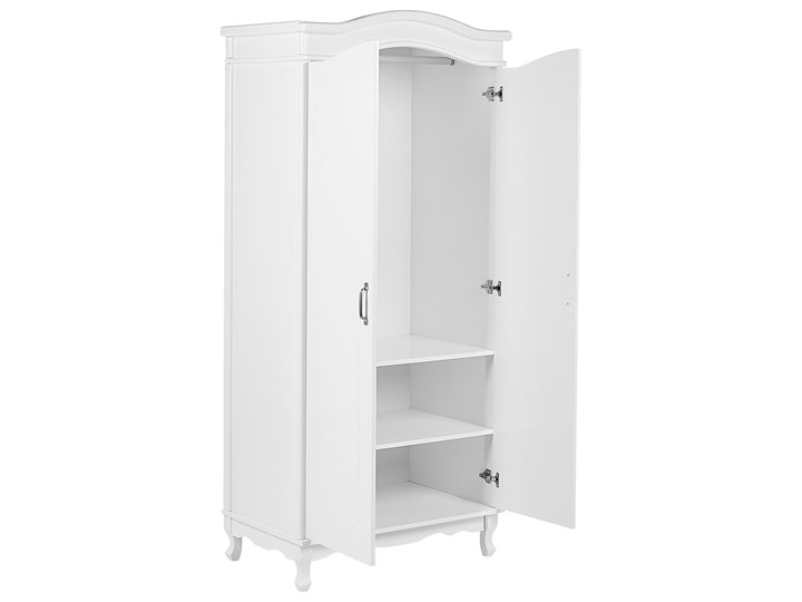 Beliani Szafa biała MDF drewniane nóżki 87 x 50 x 187 cm retro klasyczna dwudrzwiowa półki drążek na ubrania do sypialni Płyta laminowana Drewno Metal Płyta MDF Pomieszczenie Garderoba