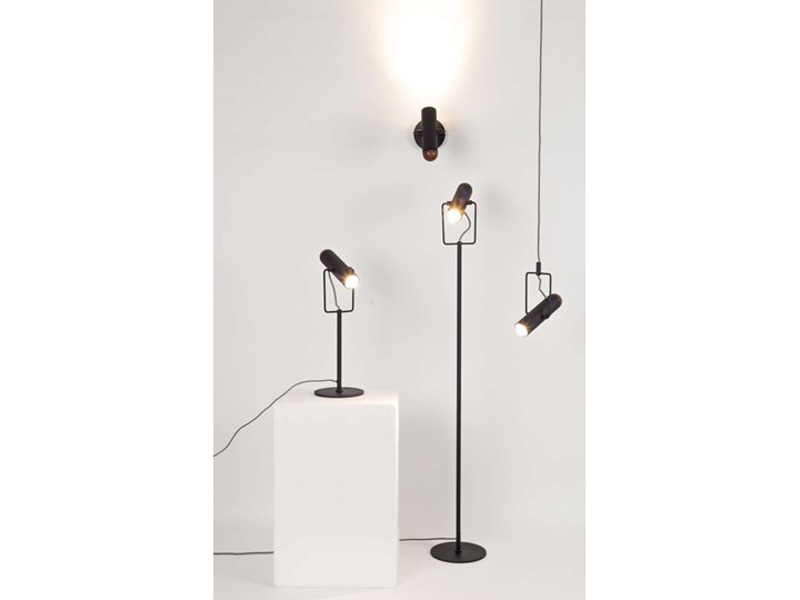 Lampa podłogowa czarna Marlon Lampa z regulacją wysokości Styl Nowoczesny Drewno Lampa z kloszem Metal Kolor Czarny