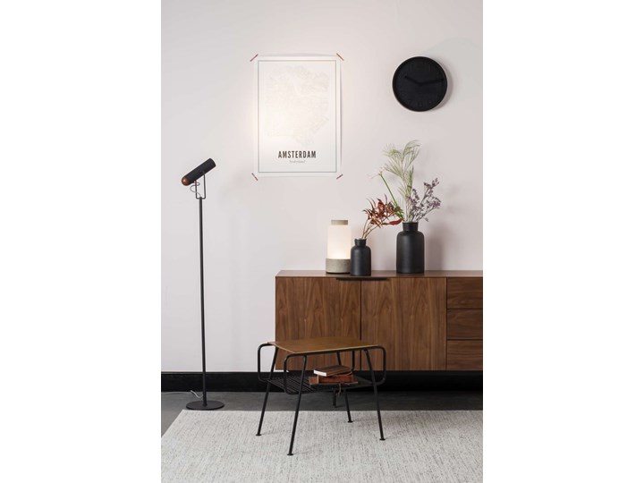 Lampa podłogowa czarna Marlon Metal Lampa z kloszem Drewno Lampa z regulacją wysokości Pomieszczenie Salon