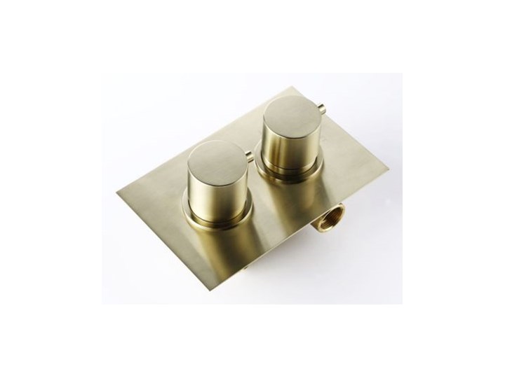 Okrągły podtynkowy zestaw prysznicowy z termostatem szczotkowane złoto Kolor Złoty Wyposażenie Z baterią