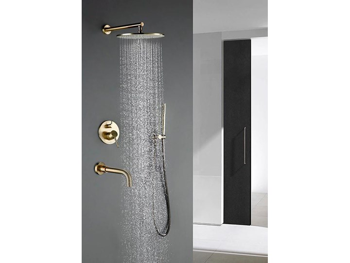 Trzyfunkcyjny zestaw wannowo prysznicowy szczotkowane złoto Kolor Złoty Kategoria Zestawy prysznicowe