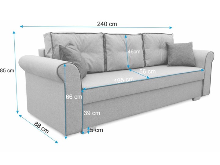 Sofa z Funkcją Spania Pele Szary Powierzchnia spania 130x190 cm Głębokość 85 cm Stała konstrukcja Szerokość 240 cm Materiał obicia Tkanina