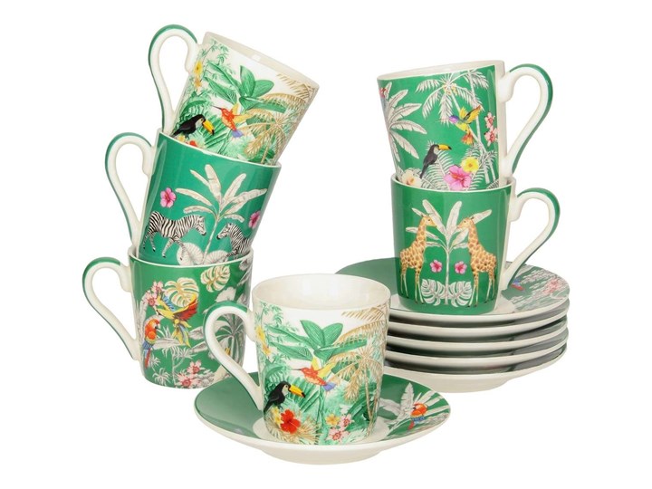 Zestaw filiżanek Exotic 6 szt., 8 x 6 x 6 cm Filiżanka do espresso Filiżanka do kawy Kategoria Filiżanki Filiżanka ze spodkiem Komplety filiżanek Porcelana Kolor Zielony
