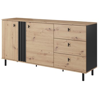 SELSEY Komoda dwudrzwiowa Mellami 165 cm z szufladami dąb artisan/antracyt lamele
