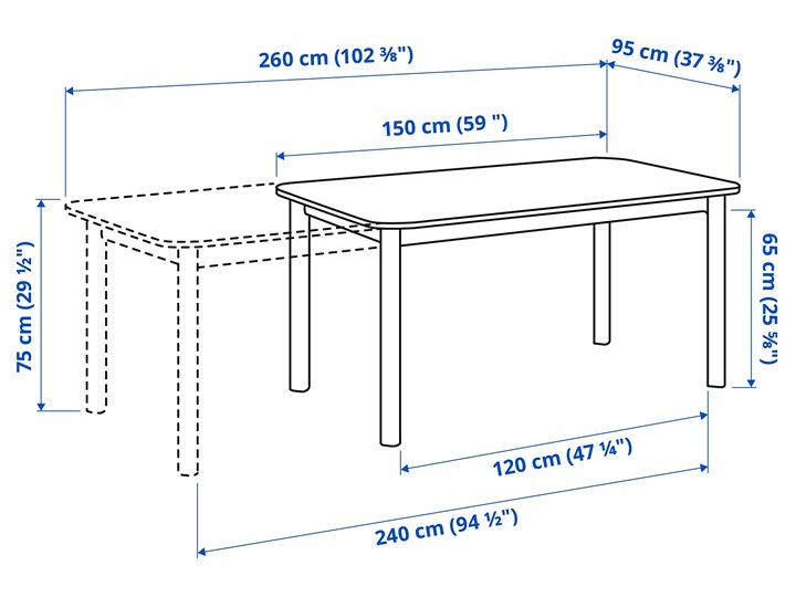 IKEA STRANDTORP / BERGMUND Stół i 8 krzeseł, biały/Orsta jasnoszary, 150/205/260 cm Pomieszczenie Jadalnia