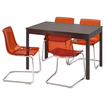 IKEA EKEDALEN / TOBIAS Stół i 4 krzesła, ciemnobrązowy/brązowoczerwony chrom, 120/180x80 cm