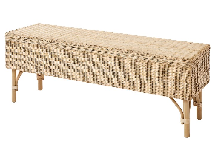 IKEA TOLKNING Ławka z pojemnikiem, wykonano ręcznie rattan, 120 cm Kategoria Ławki do salonu Kolor Beżowy