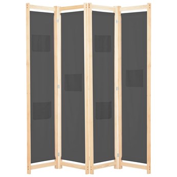 vidaXL Parawan 4-panelowy, szary, 160x170x4 cm, tkanina