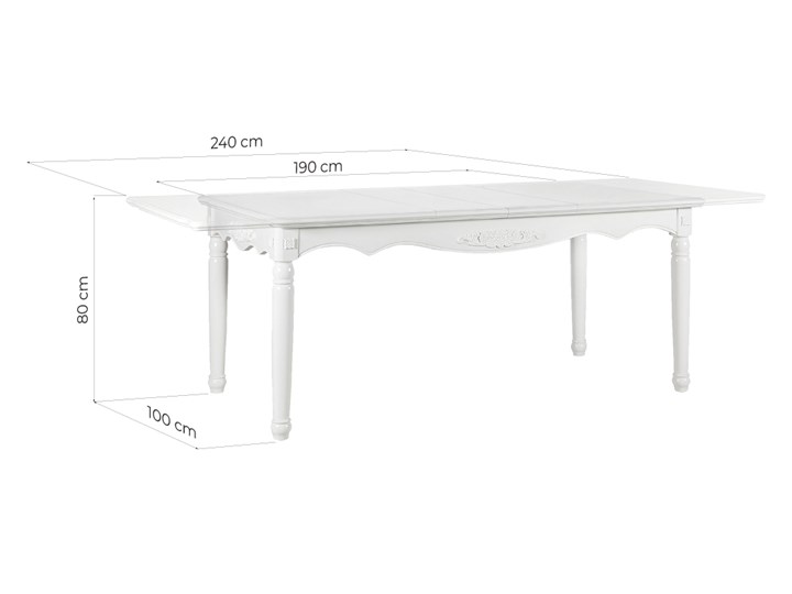Stół rozkładany biały Abigail, 190x100 cm Stal Rozkładanie Rozkładane Wysokość 80 cm Płyta MDF Kształt blatu Prostokątny