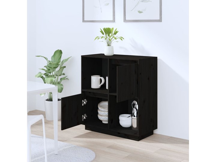 vidaXL Szafka, czarna, 74x35x80 cm, lite drewno sosnowe Głębokość 35 cm Szerokość 74 cm Na zdjęcia Kolor Czarny Sosna Styl Rustykalny