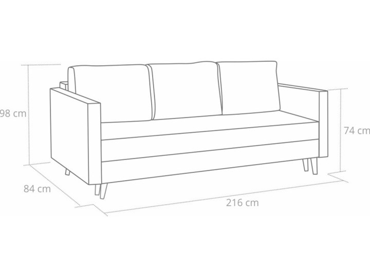 Sofa z Funkcją Spania Saffle Szary Szerokość 216 cm Stała konstrukcja Głębokość 85 cm Typ Gładkie Styl Skandynawski