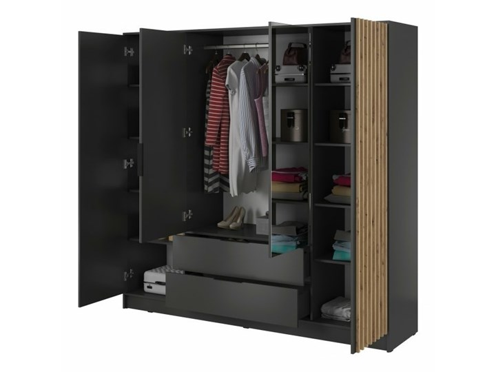 AMDK Szafa Nelly 4D z lustrem Grafit Wysokość 200 cm Metal Drewno Płyta laminowana Plastik Płyta MDF Szerokość 206 cm Głębokość 51 cm Typ Gotowa