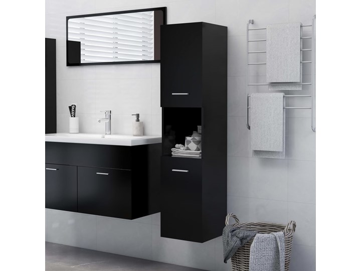 vidaXL 804998  Bathroom Cabinet Black 30x30x130 cm Engineered Wood Kategoria Szafki stojące Wiszące Płyta MDF Płyta stolarska Słupek Pionowe Kolor Czarny