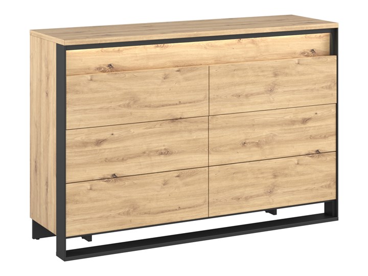 SELSEY Komoda z szufladami Quant 130 cm z oświetleniem dąb artisan/czarny Styl Nowoczesny Płyta MDF Pomieszczenie Sypialnia
