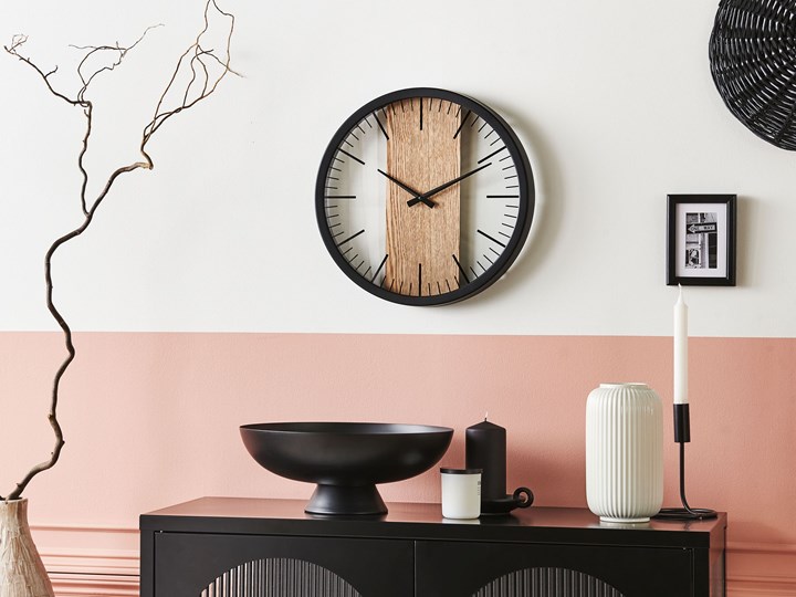 Beliani Zegar ścienny czarny materiał syntetyczny drewno ø 38 cm bez numeracji nowoczesny design Metal Szkło Kategoria Zegary